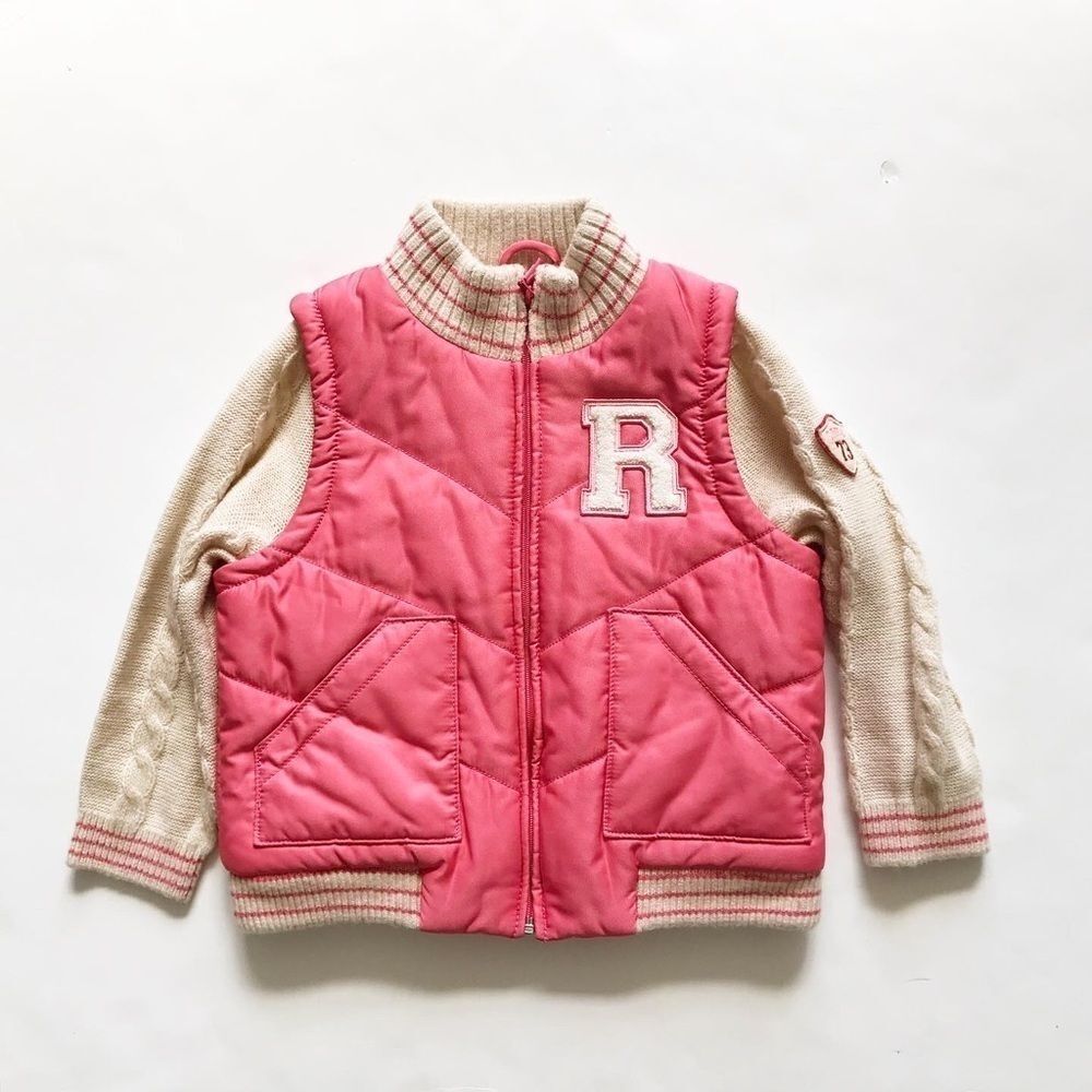 Roots pink quilt/ knit sleeve mix jacket EUC 4T